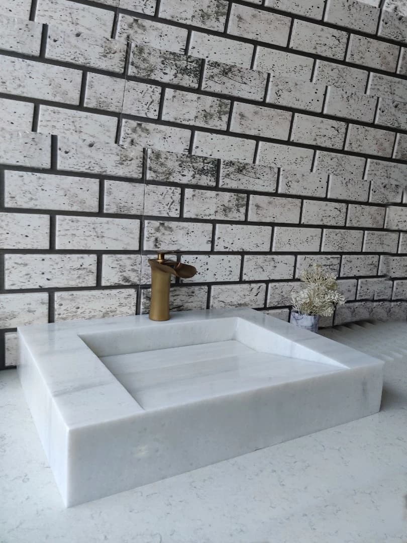 Beyaz Gizli Giderli Köşe Mermer Lavabo 1