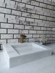Beyaz Gizli Giderli Köşe Mermer Lavabo 1