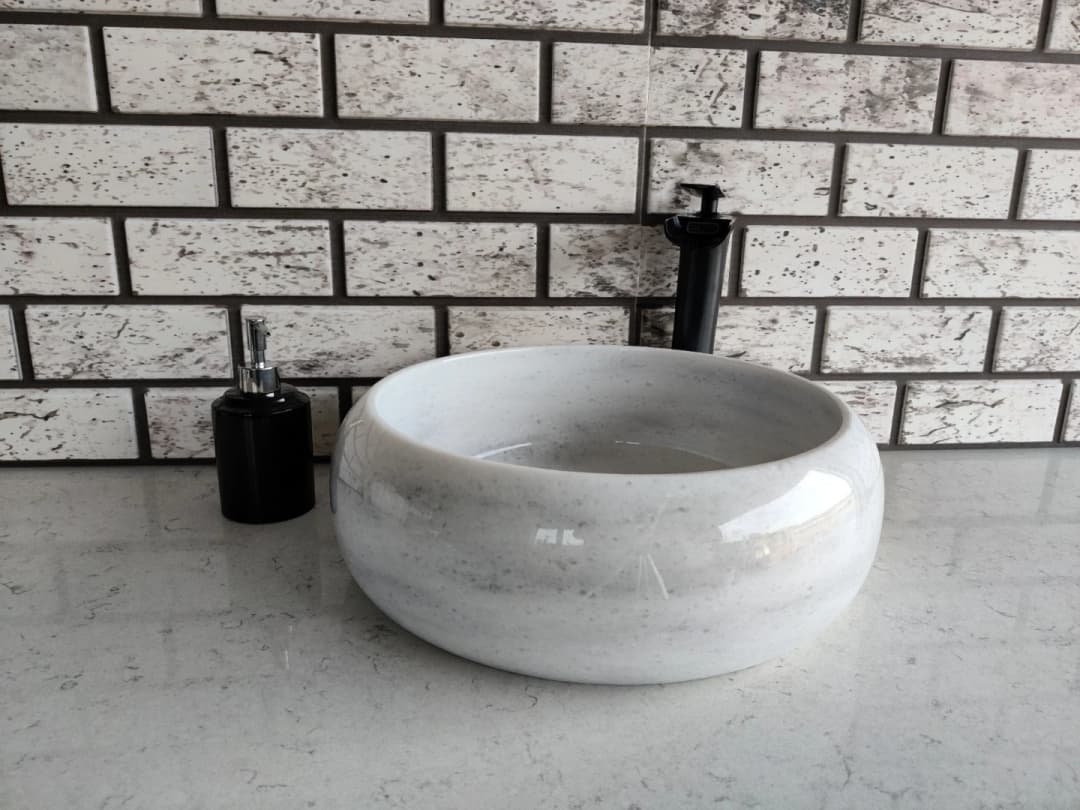 Beyaz Teker Mermer Lavabo 1