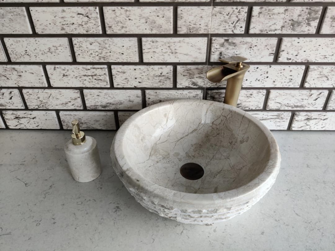 Bej Çanak Patlatma Mermer Lavabo 2