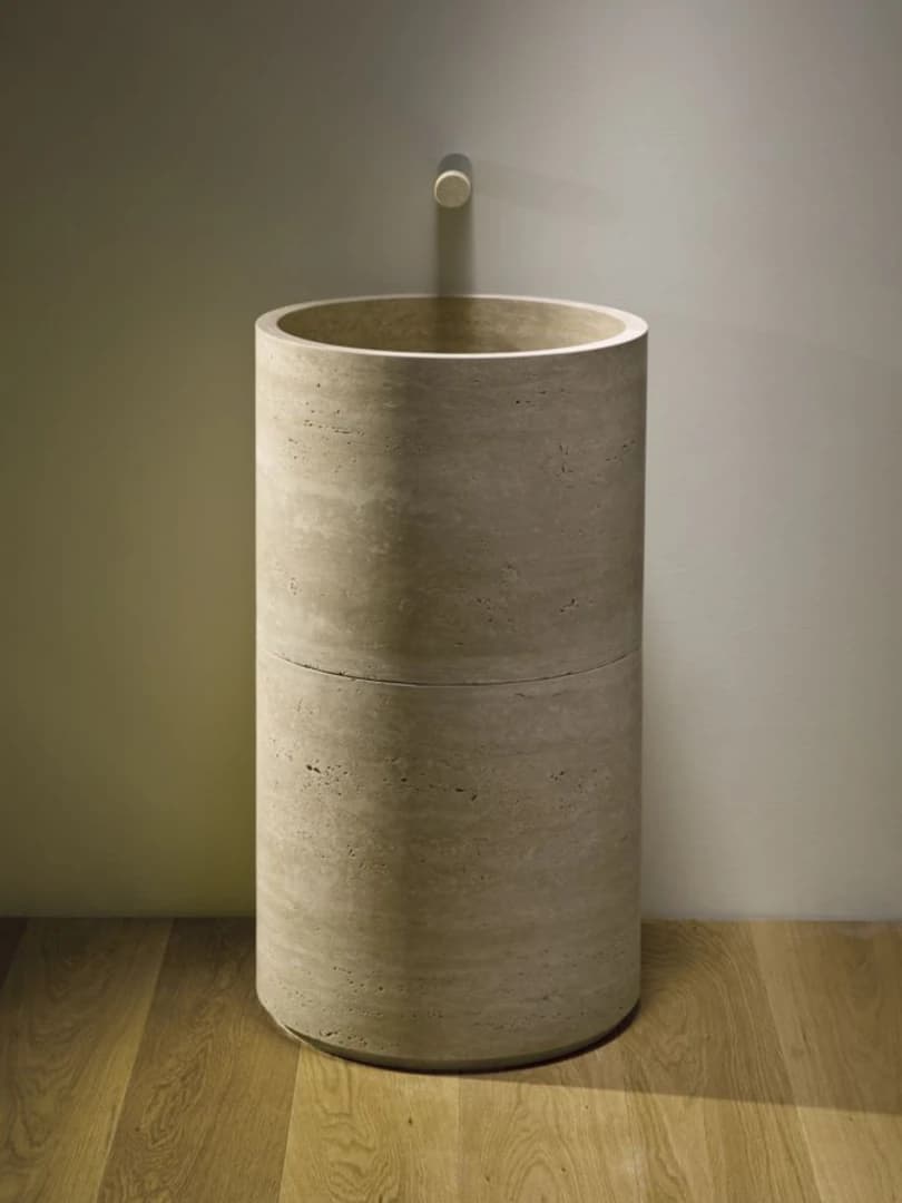 Traverten Silindir Dikey Mermer Lavabo 2