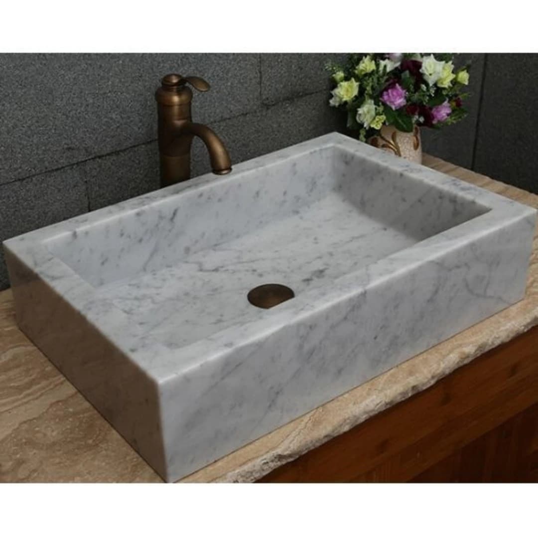 Beyaz Dik Köşe Mermer Lavabo 1