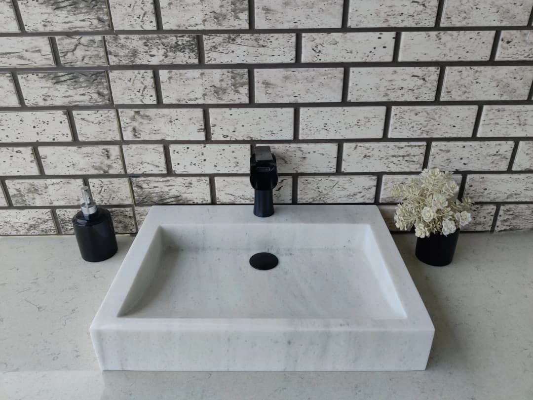 Beyaz Bevel Mermer Lavabo 2