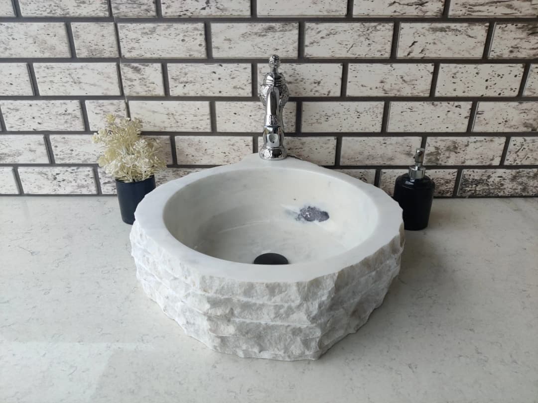 Beyaz Altıgen Mermer Lavabo 3
