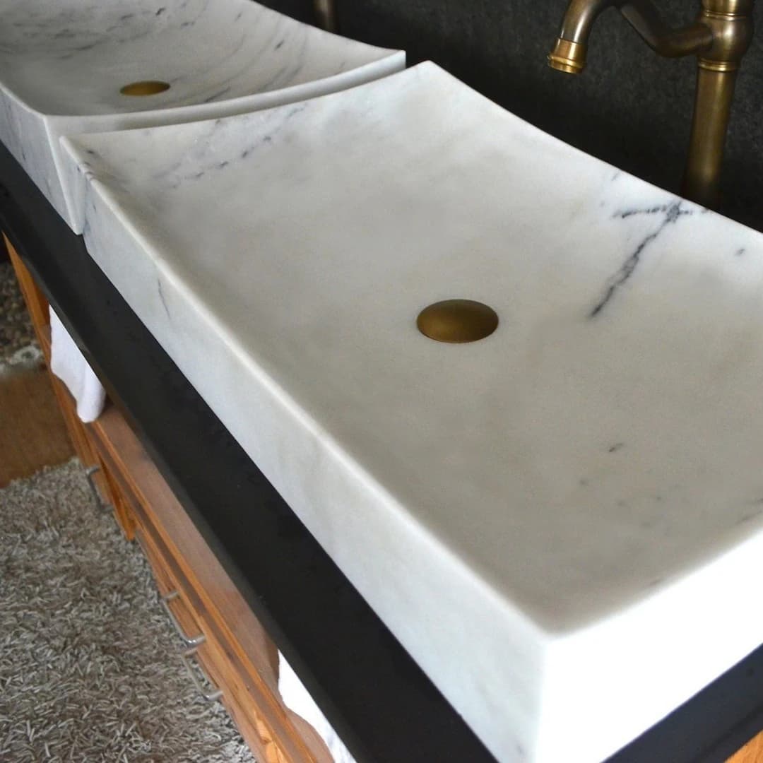 Beyaz Dikdörtgen Mermer Lavabo 4