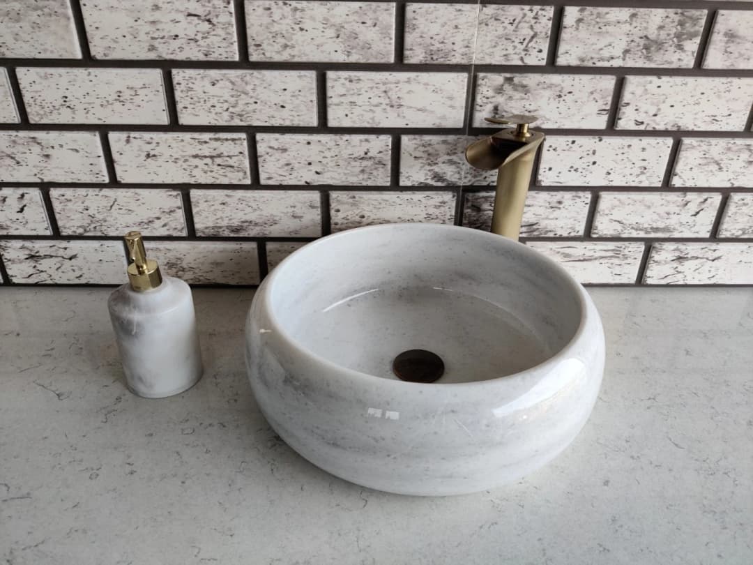 Beyaz Teker Mermer Lavabo 5