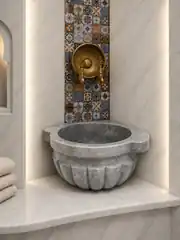 Gri Köşe Kavun Dilimli Mermer Kurna 1
