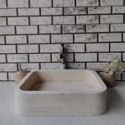 Traverten Dik Köşe Oval Mermer Lavabo 1