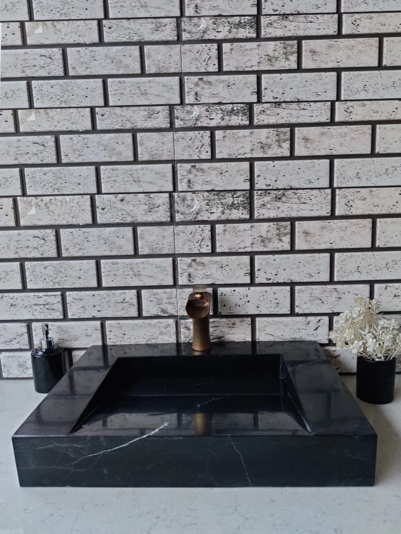 Toros Siyahı Gizli Giderli Köşe Mermer Lavabo 2
