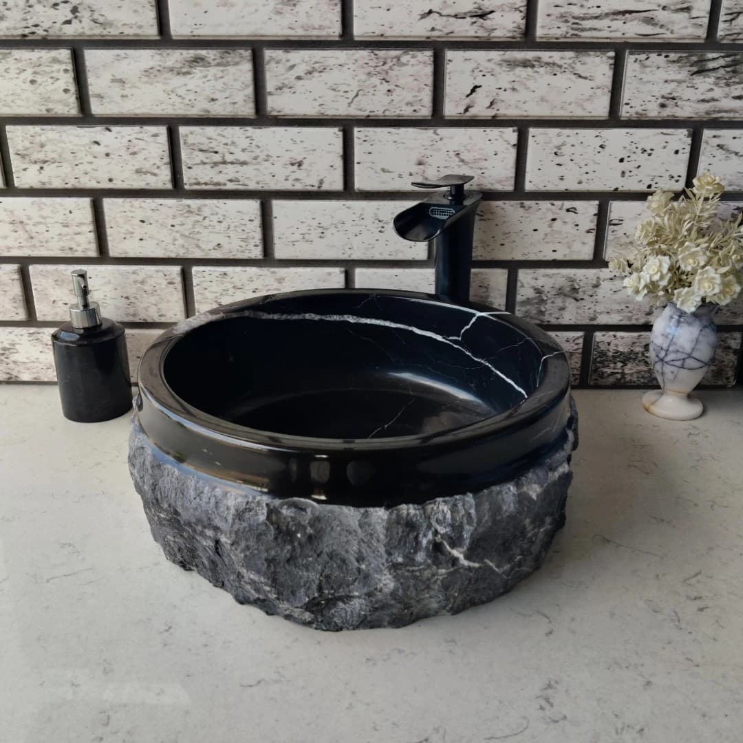 Toros Siyahı Natural Patlatma Mermer Lavabo 1