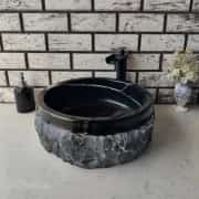 Toros Siyahı Natural Patlatma Mermer Lavabo 1
