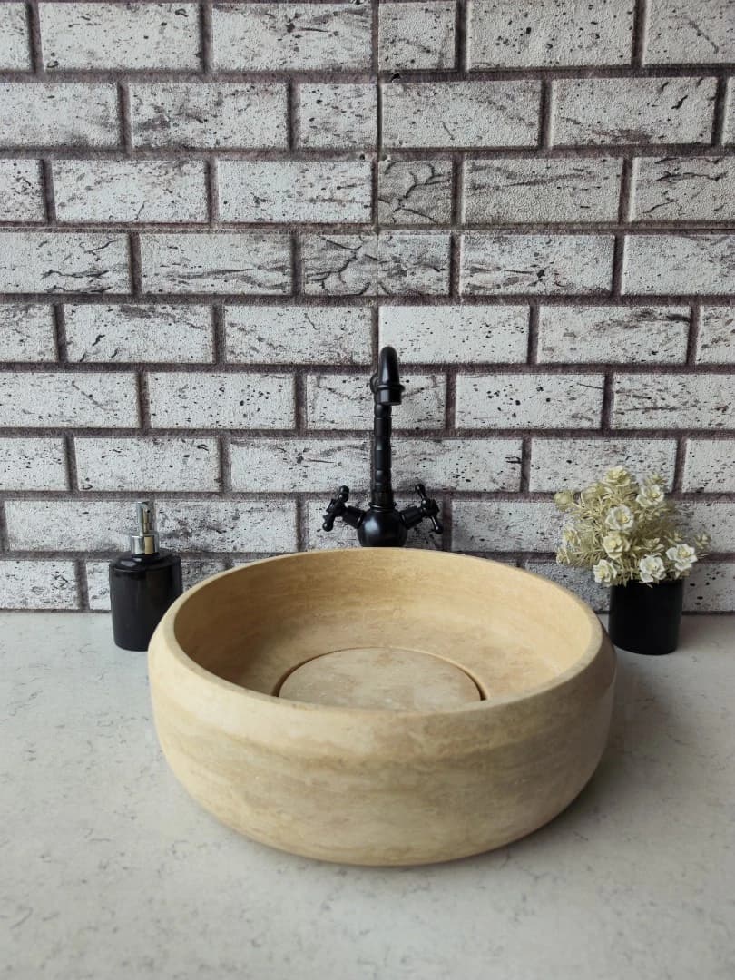 Traverten Pahlı Lid Teker Mermer Lavabo 2