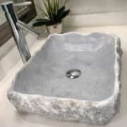 Gri Natural Patlatma Köşeli Mermer Lavabo 2