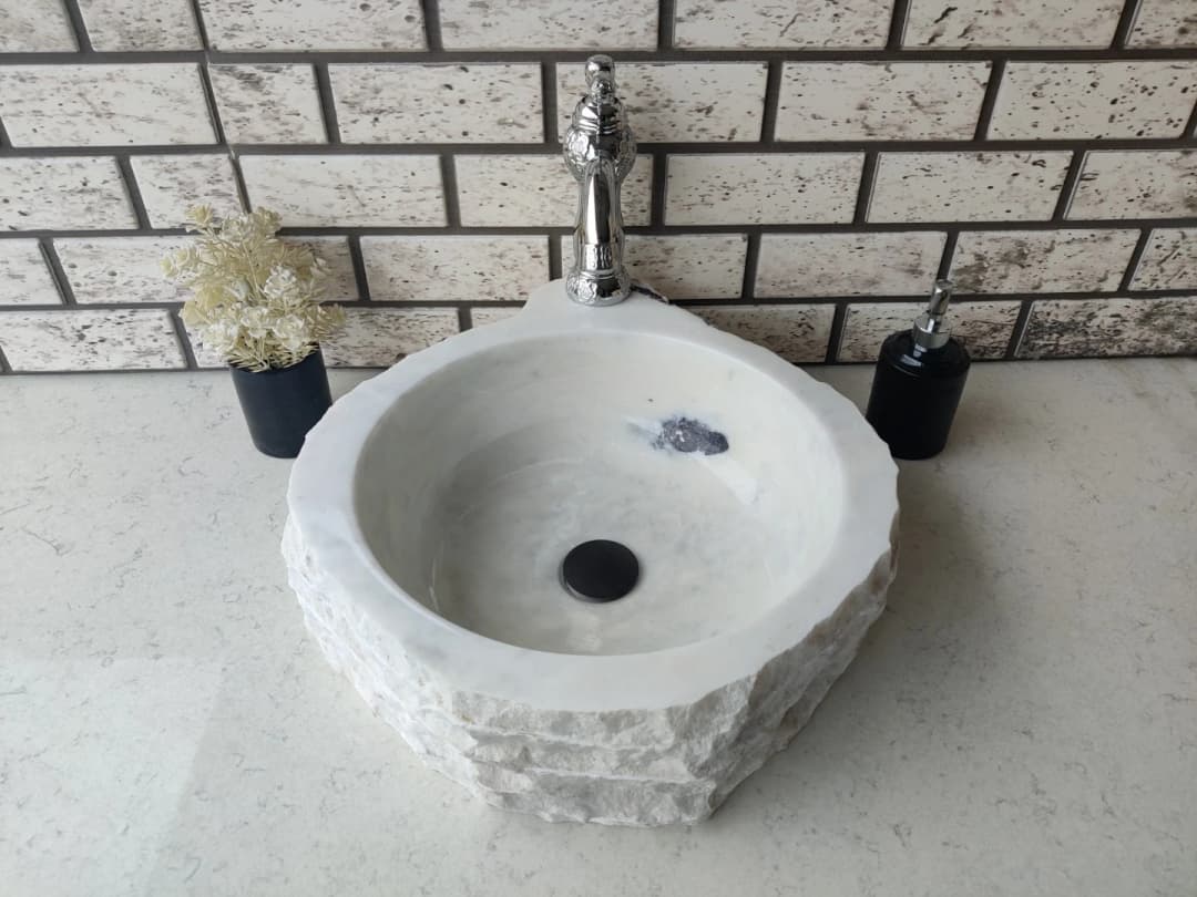 Beyaz Altıgen Mermer Lavabo 4