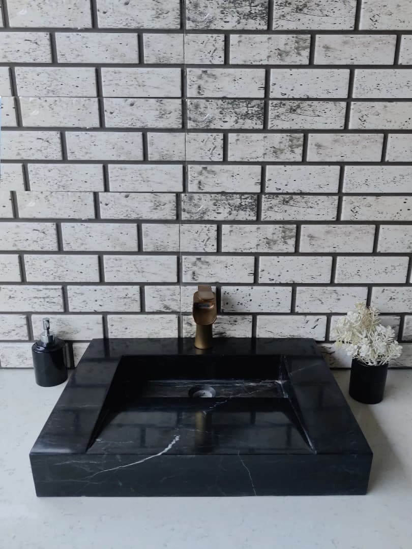 Toros Siyahı Gizli Giderli Köşe Mermer Lavabo 7