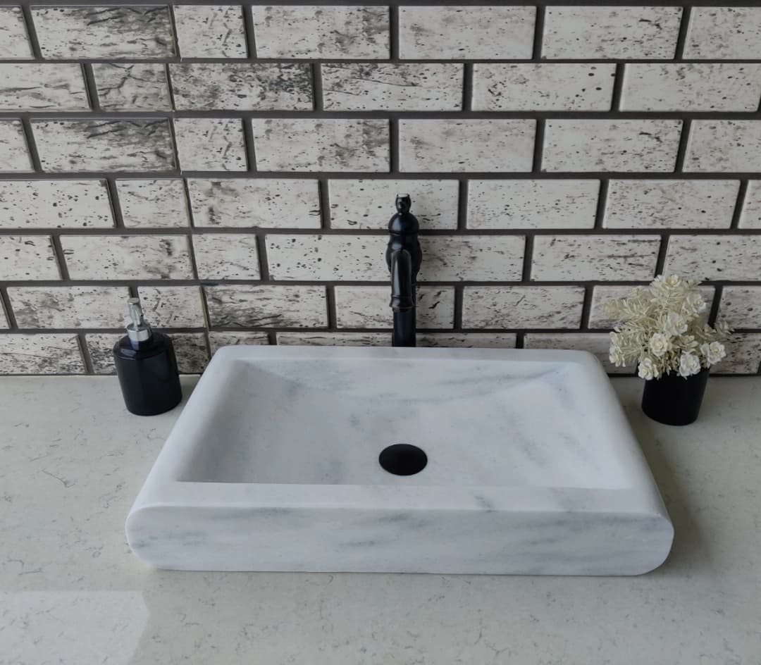 Beyaz Oval Yay Mermer Lavabo 4