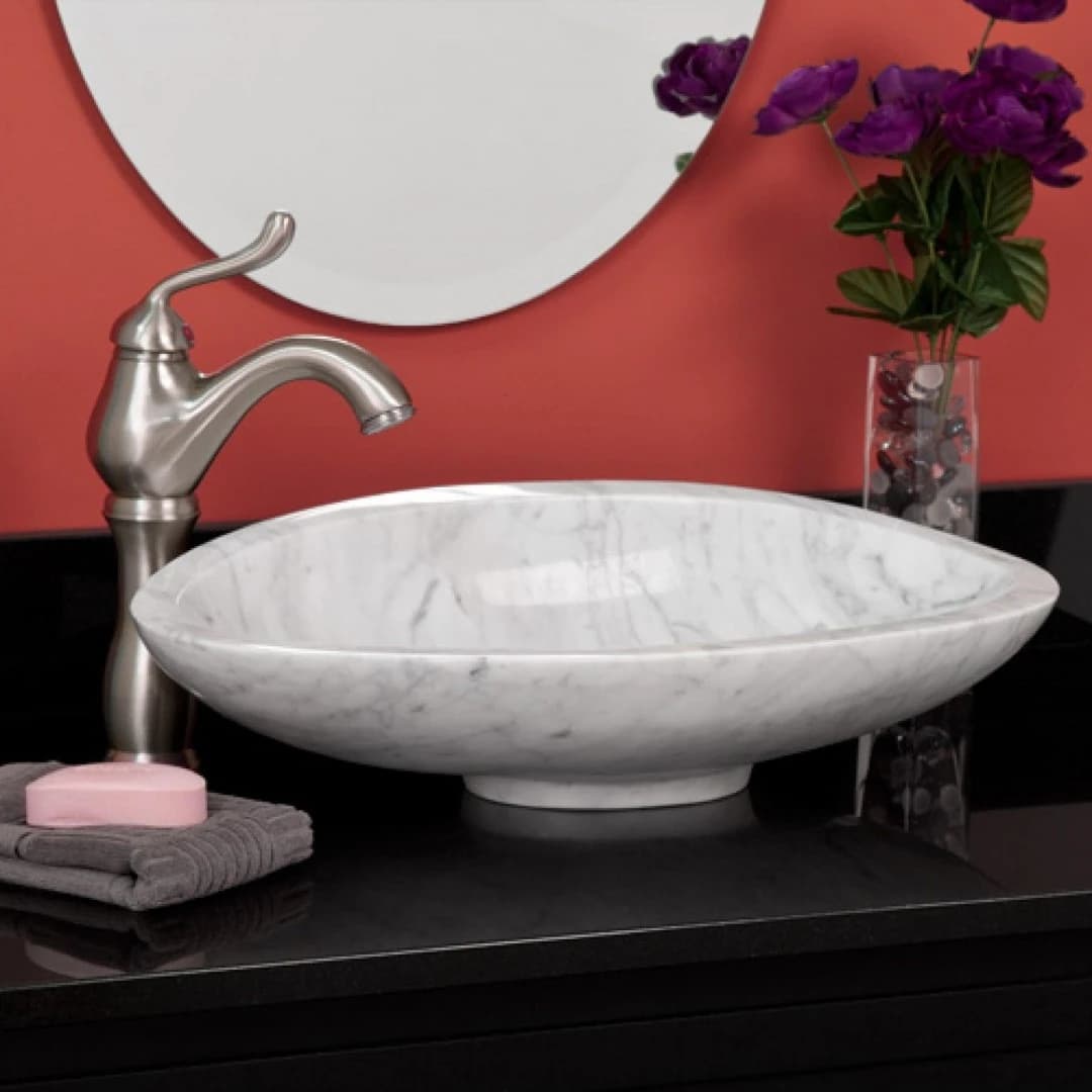 Beyaz Ayaklı Elips Mermer Lavabo 1