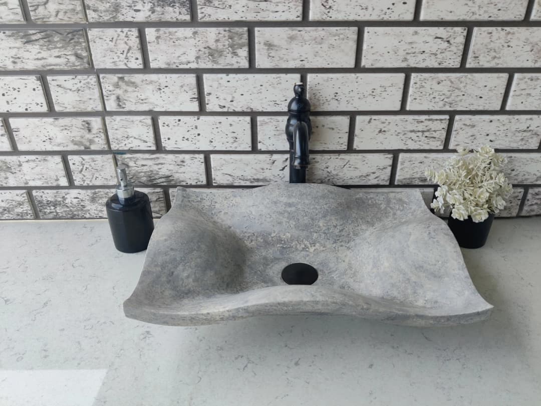 Silver Traverten Undate Mermer Lavabo 2