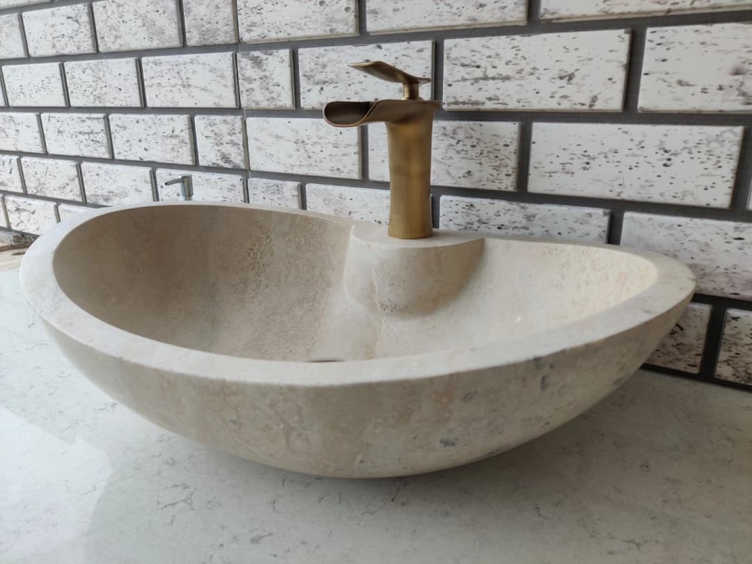 Traverten Elips Tap Mermer Lavabo 3