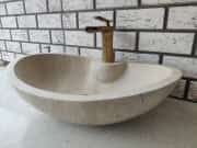 Traverten Elips Tap Mermer Lavabo 3