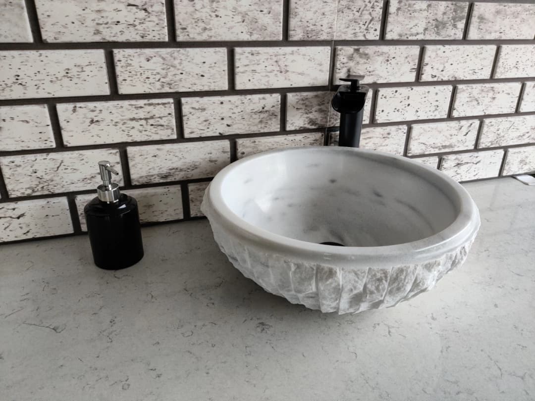 Beyaz Çanak Patlatma Mermer Lavabo 2