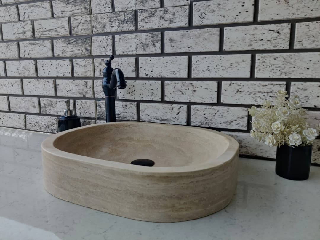 Traverten Oval Mermer Lavabo 2
