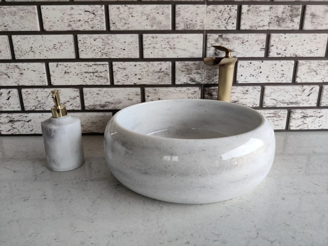 Beyaz Teker Mermer Lavabo 4