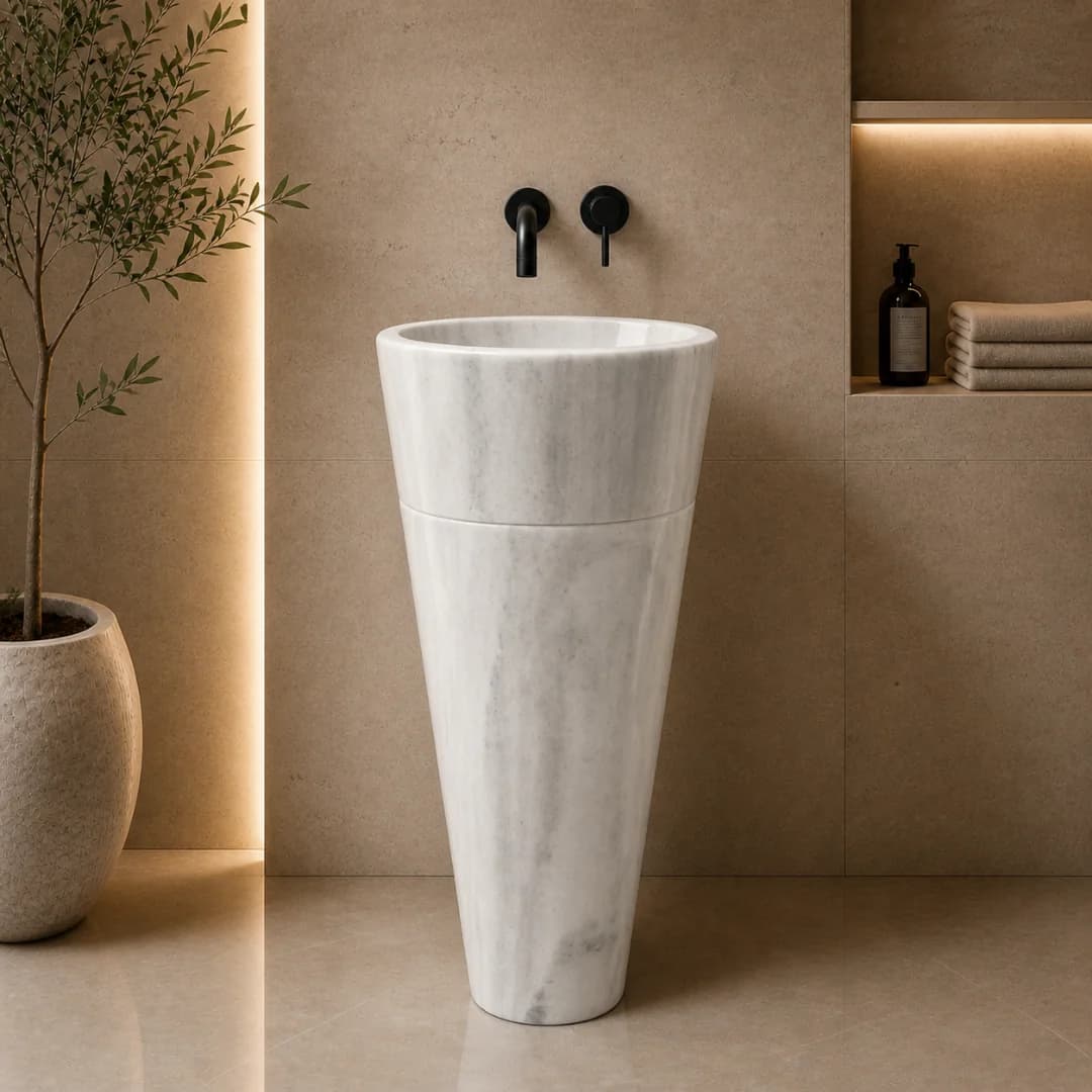 Beyaz Külah Dikey Mermer Lavabo