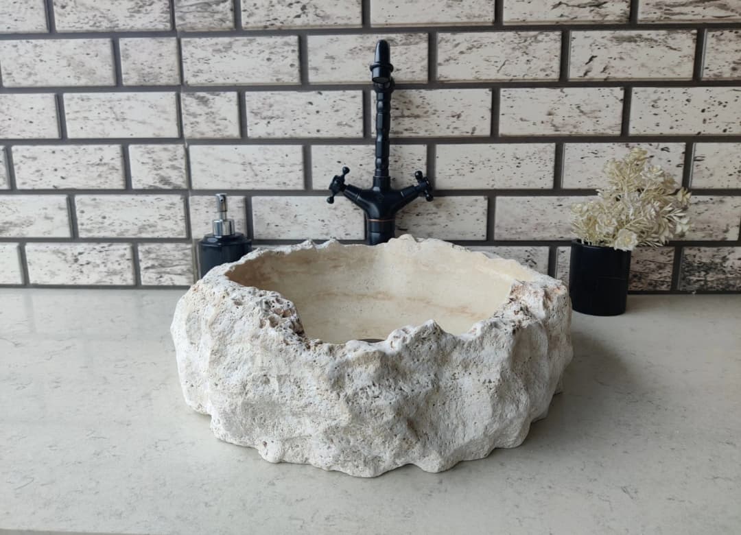 Traverten İnborn Patlatma Mermer Lavabo 3