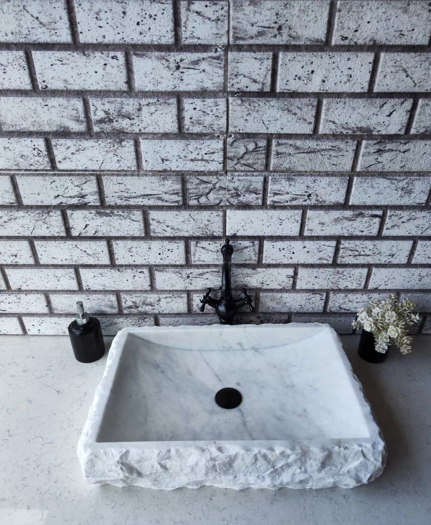 Beyaz Yay Patlatma Mermer Lavabo 2