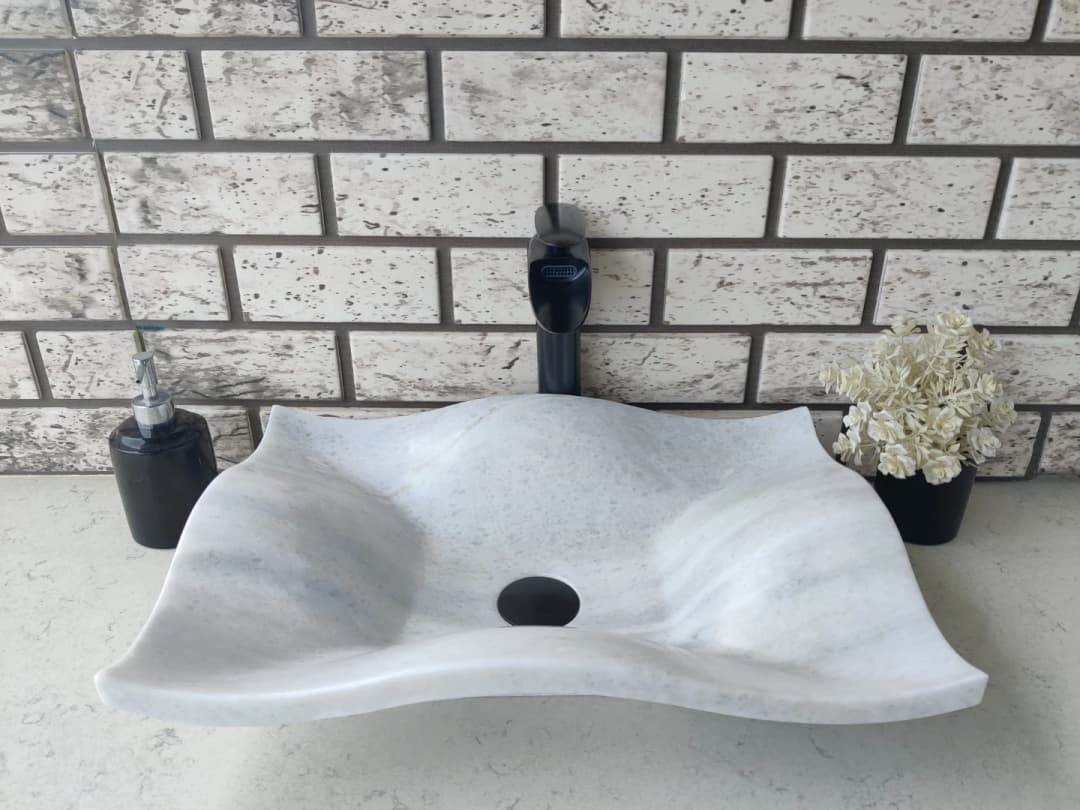 Beyaz Undate Mermer Lavabo 1