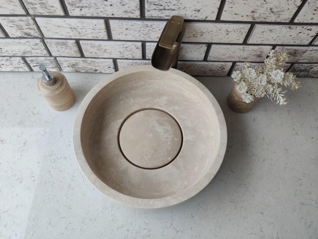 Traverten Kapaklı Mermer Lavabo 4