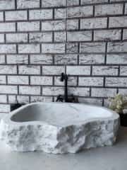 Beyaz Natural Elips Mermer Lavabo 4