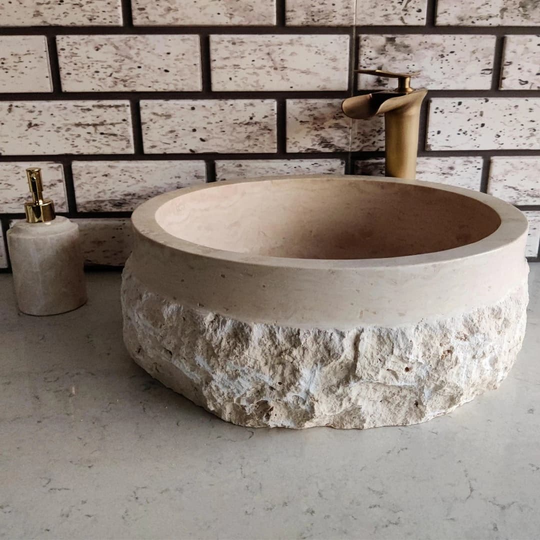 Traverten Natural Patlatma Mermer Lavabo 1