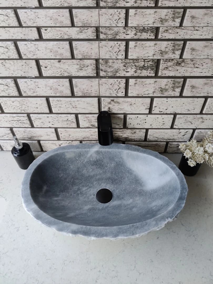 Gri Patlatma Elips Mermer Lavabo 3