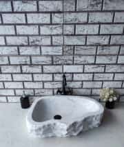 Beyaz Natural Elips Mermer Lavabo 7