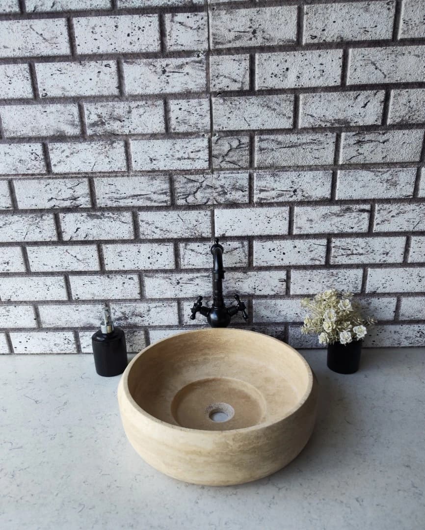 Traverten Pahlı Lid Teker Mermer Lavabo 7