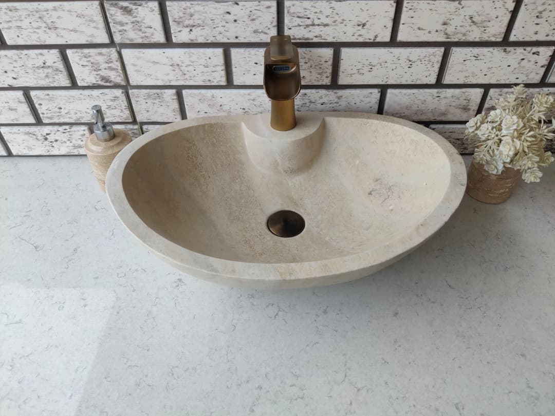 Traverten Elips Tap Mermer Lavabo 4