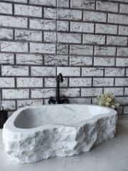 Beyaz Natural Elips Mermer Lavabo 3
