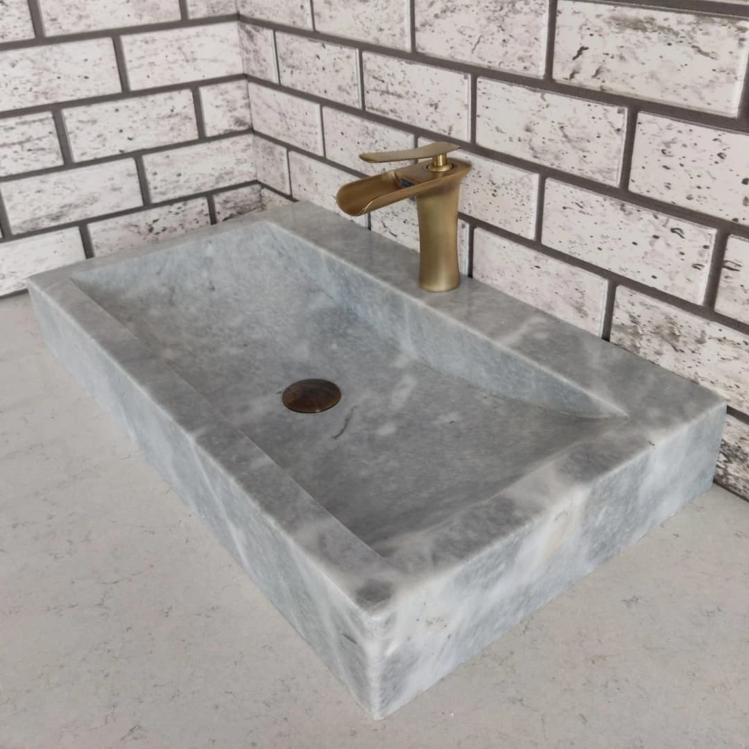 Gri Yay Köşeli Mermer Lavabo 1