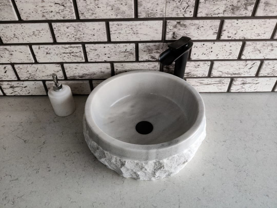 Beyaz Silindir Patlatma Mermer Lavabo 2