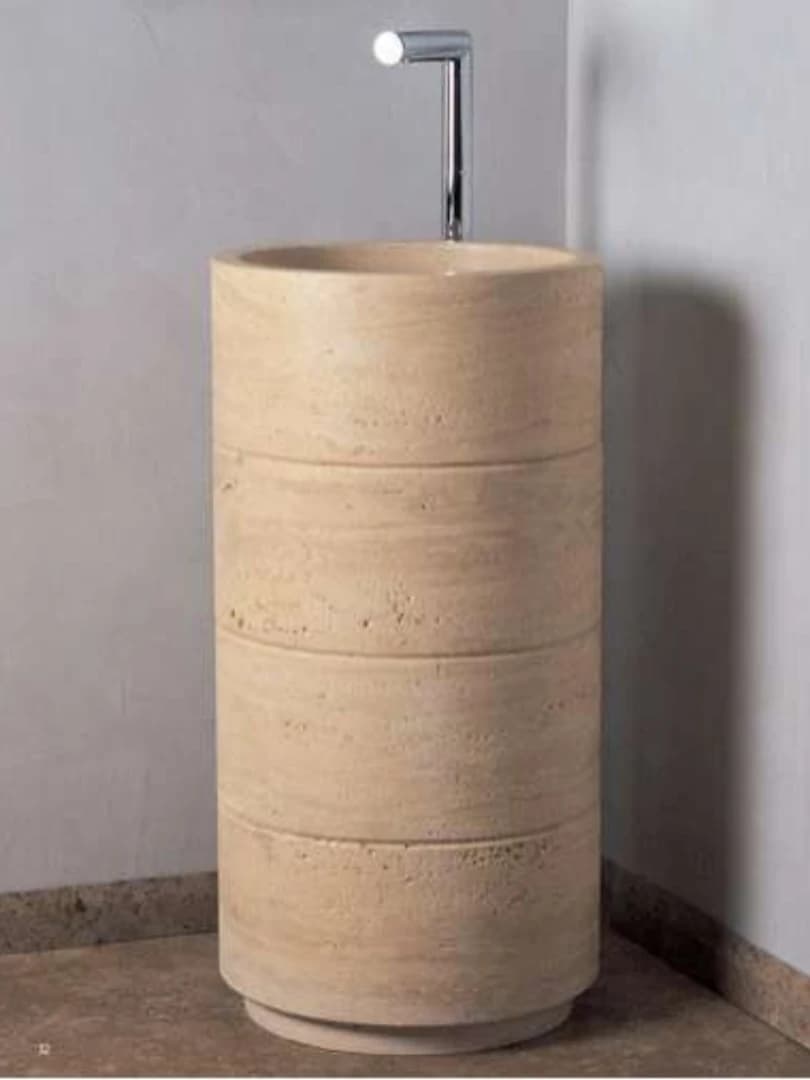 Traverten Silindir Fugalı Dikey Mermer Lavabo 2