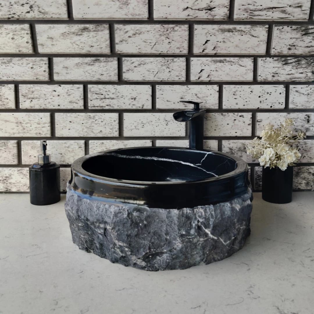 Toros Siyahı Natural Patlatma Mermer Lavabo 3