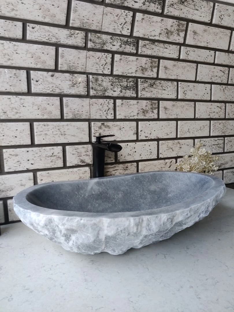 Gri Patlatma Elips Mermer Lavabo 1