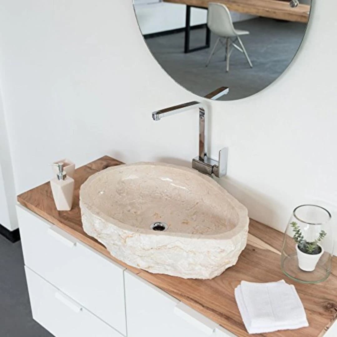 Bej Natural Patlatma Mermer Lavabo 1