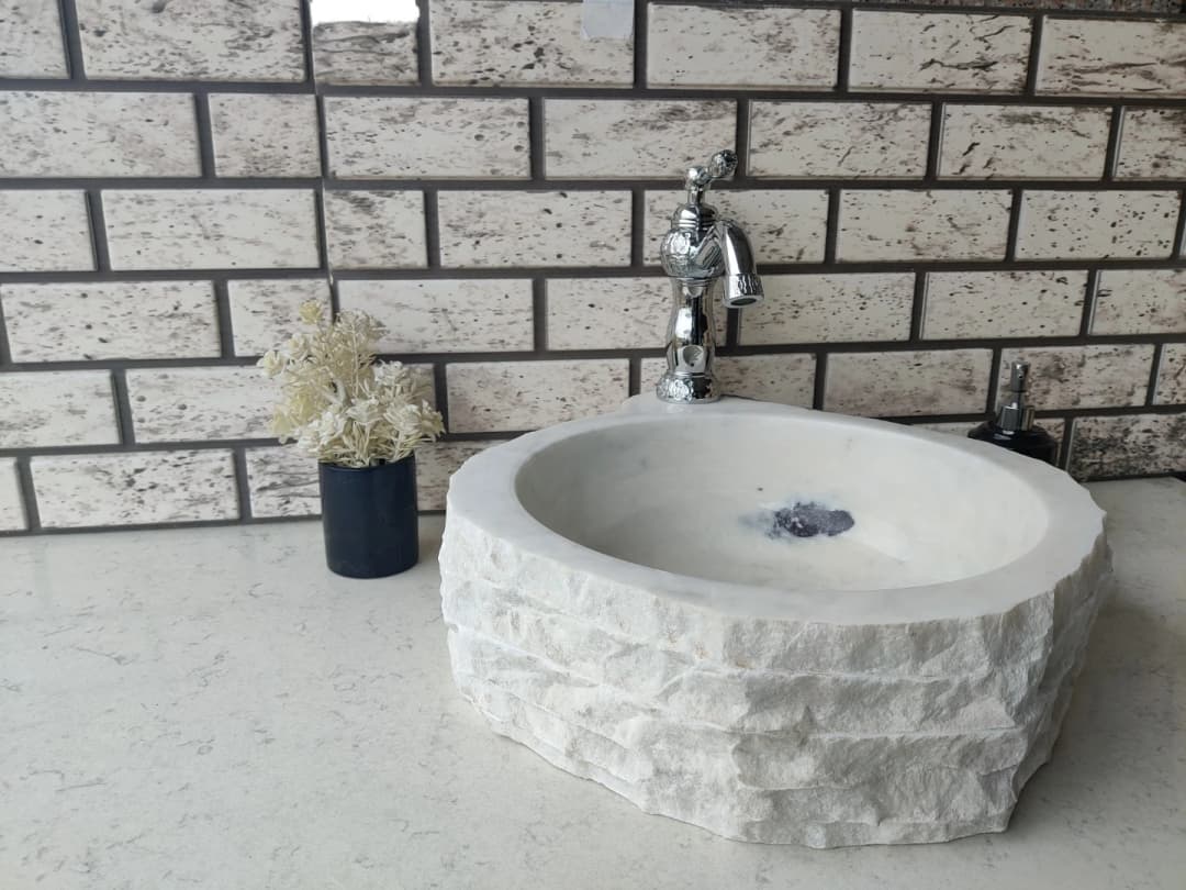 Beyaz Altıgen Mermer Lavabo 5