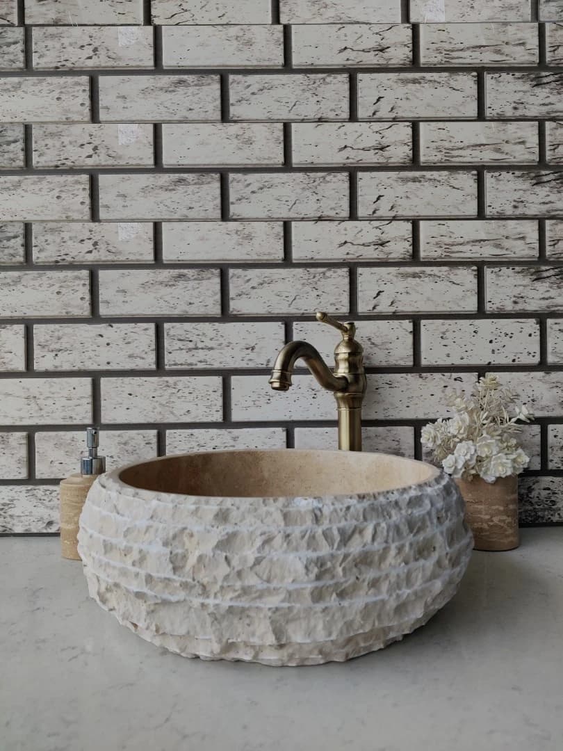 Traverten Teker Patlatma Mermer Lavabo 1
