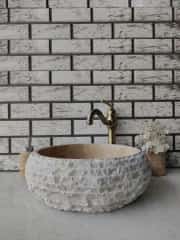 Traverten Teker Patlatma Mermer Lavabo 1