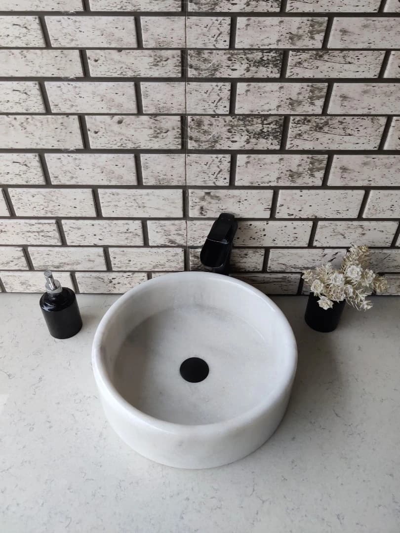 Beyaz Silindir Mermer Lavabo 3