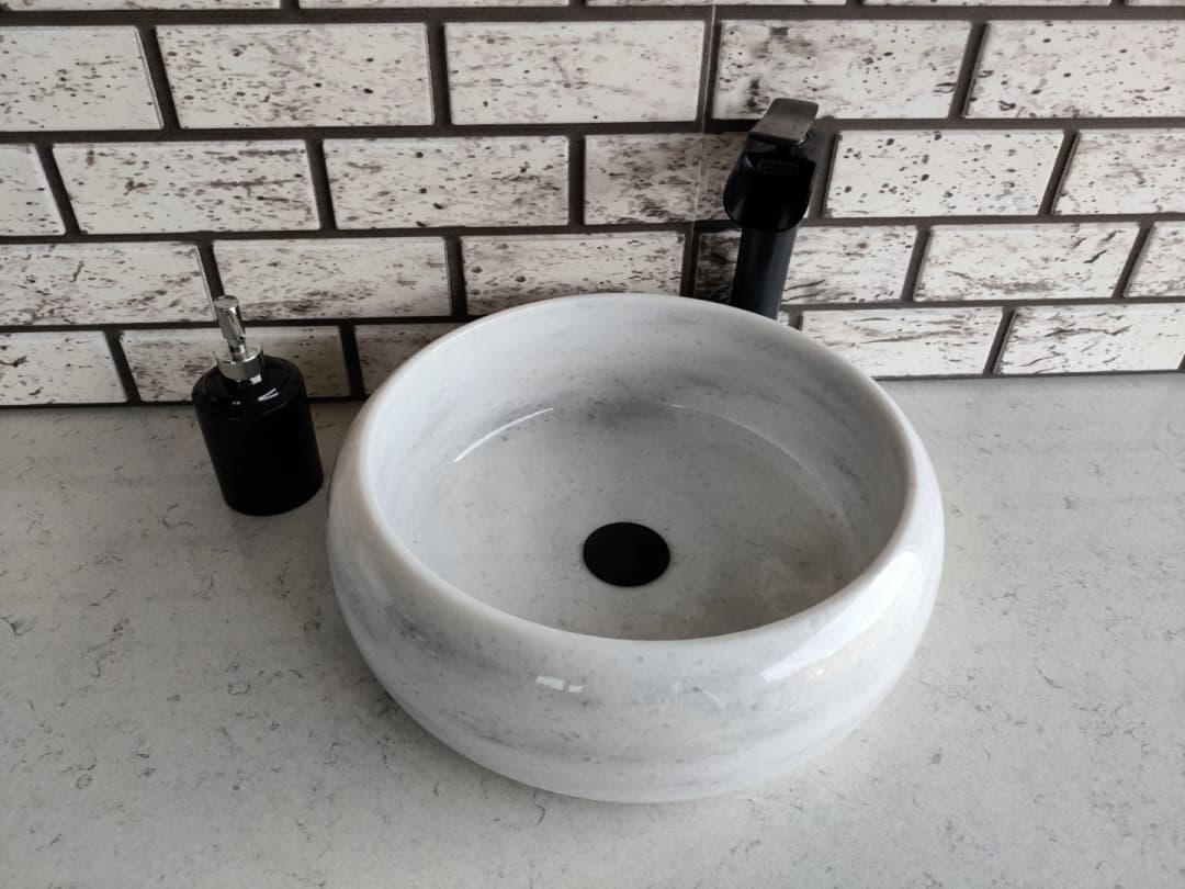 Beyaz Teker Mermer Lavabo 2